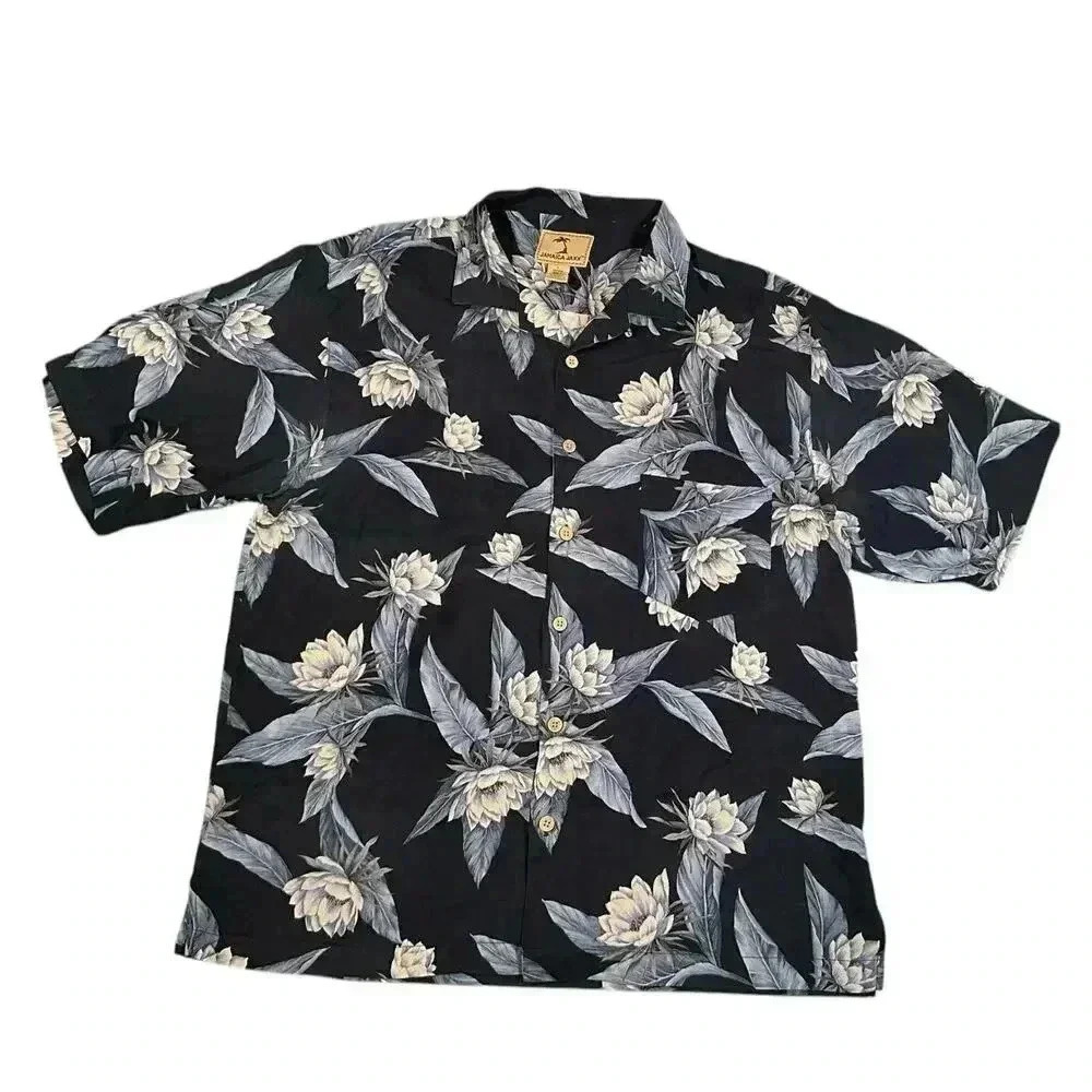 Jamaica Jaxx Men's Blue Floral 100% Silk Shirt Size Large Vacation Mode Used